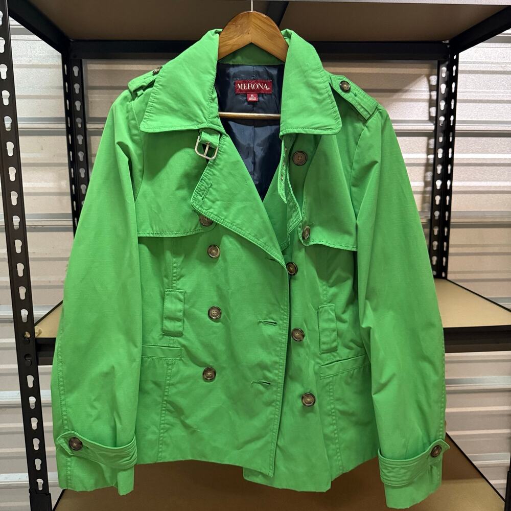 Merona Green Double Breasted Trench Coat Womens Size XL